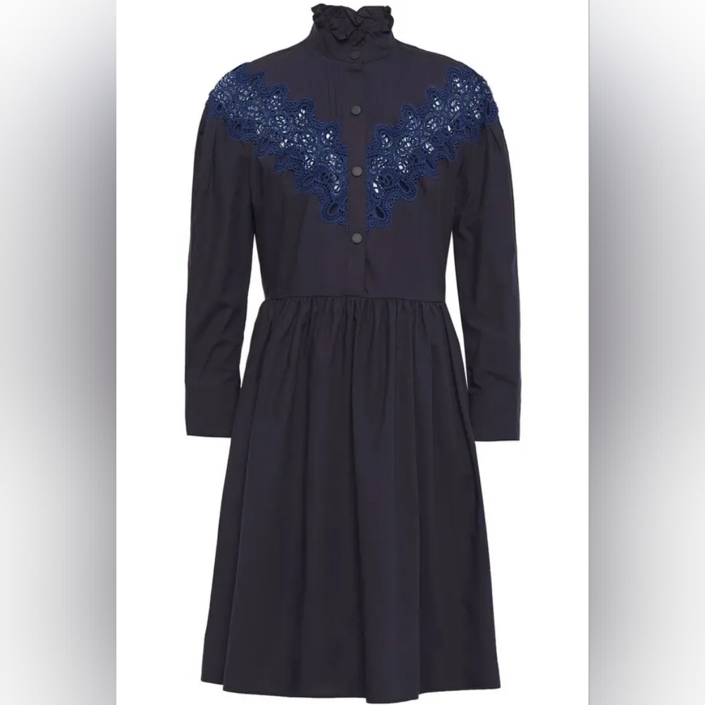 Sandro Laura Guipure Lace-Trimmed Cotton-Poplin Mini Dress - Midnight B
